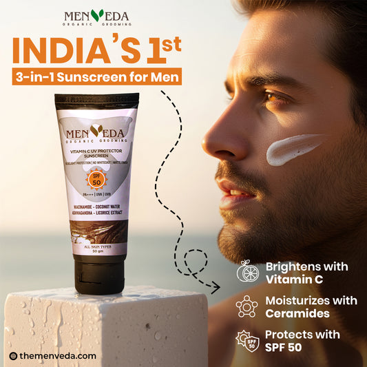 UV Protector Sunscreen SPF 50 PA+++ | Oxybenzone - free | Vitamin C , Niacinamide , Coconut Water , Ashwagandha & Licorice – 50 g