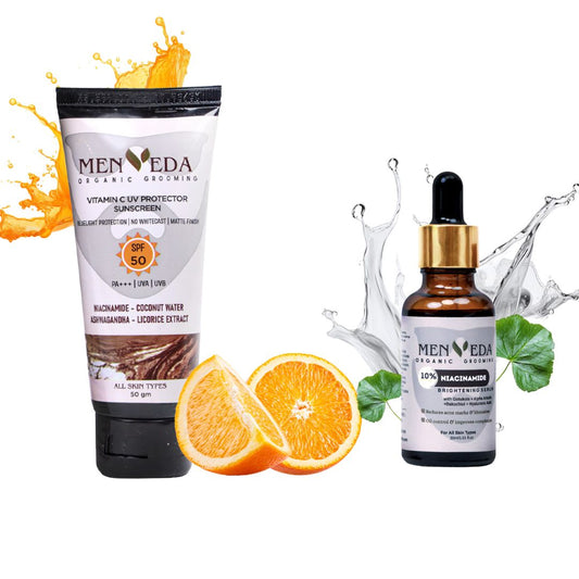 Menveda Organic 10% Niacinamide Serum & Vitamin C UV Protector Sunscreen Combo