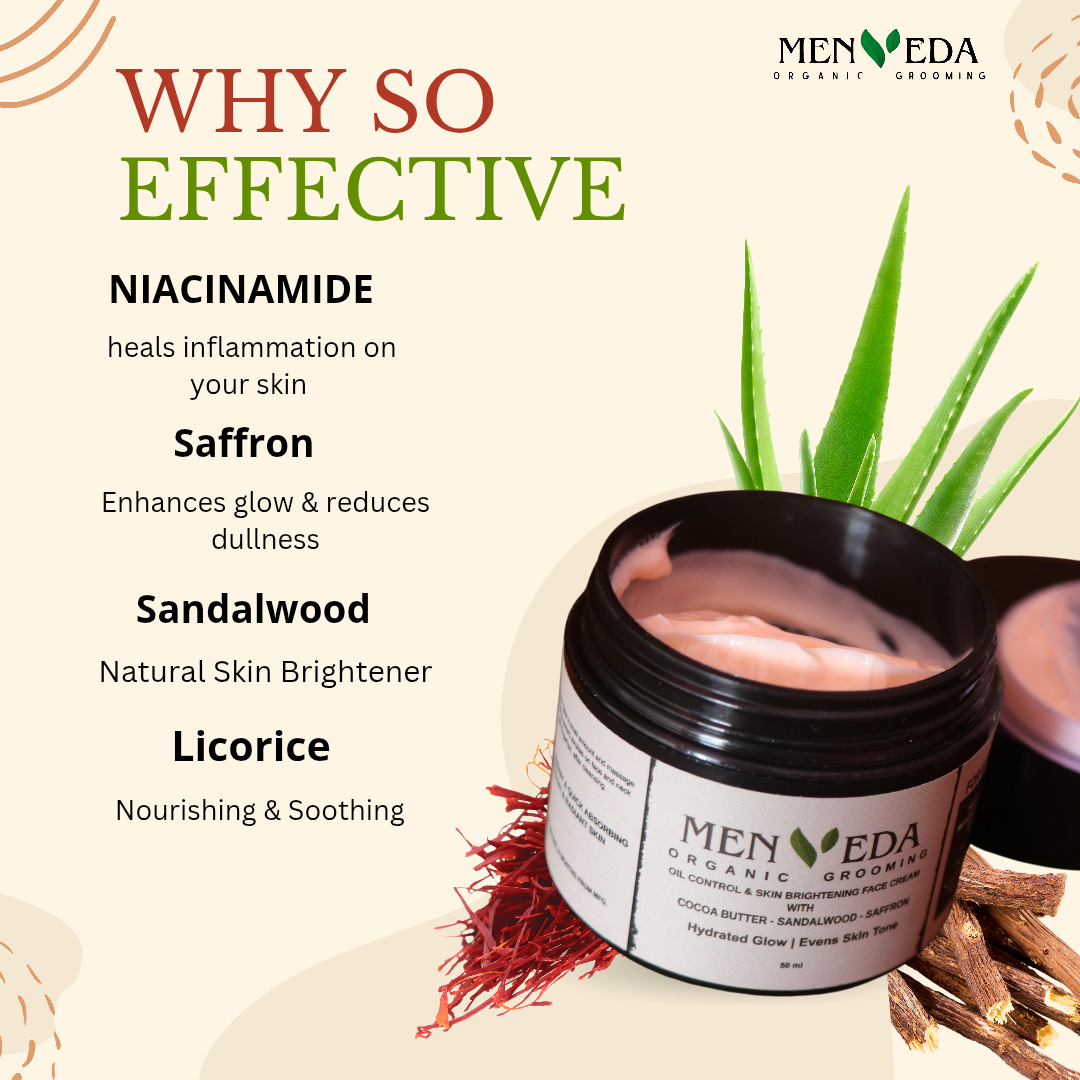 Face Moisturizer for Oil Control & Skin Brightening | Saffron , Sandalwood , Licorice , CocoaButter – 50 ml