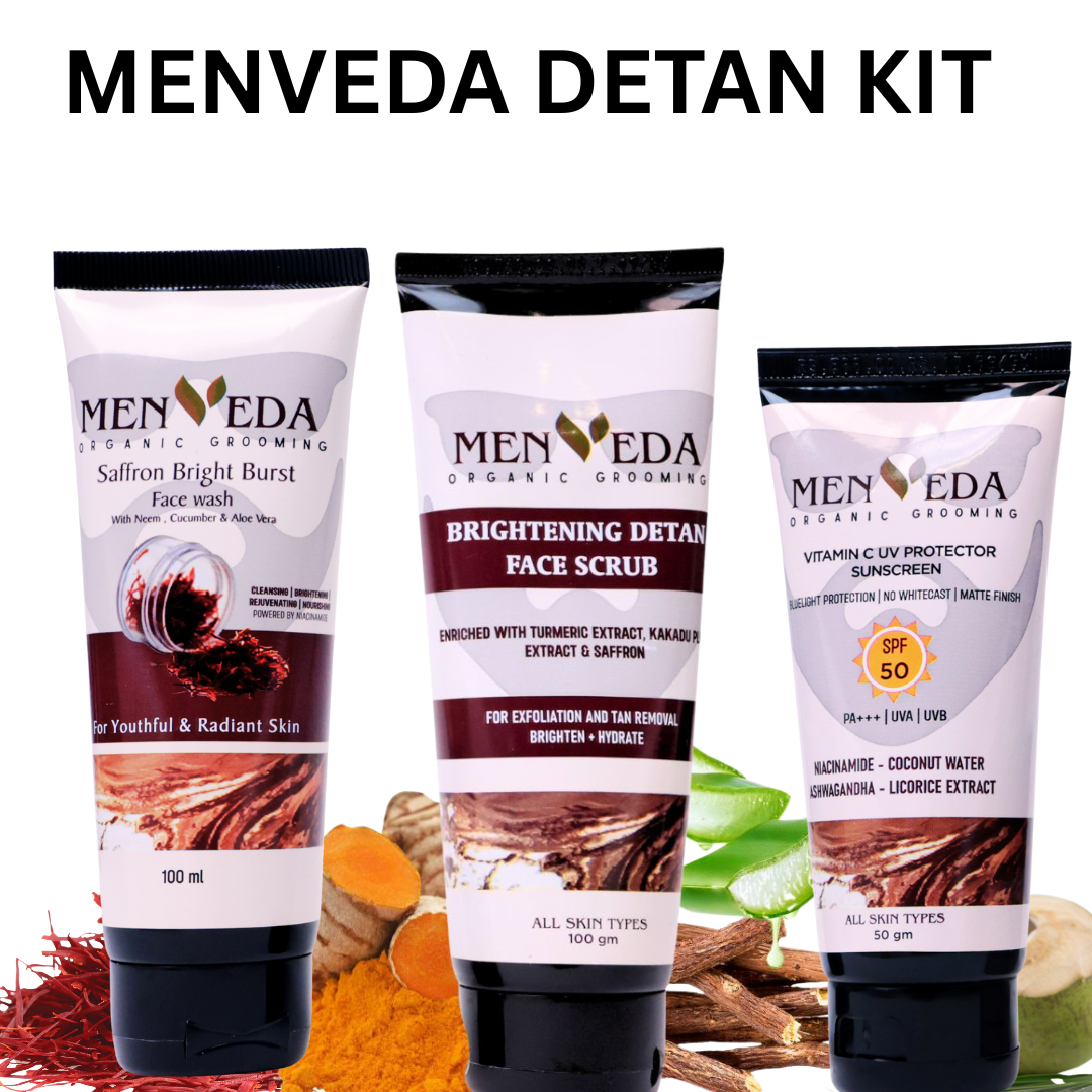 MENVEDA DETAN  KIT ( Facewash- 100g , Detan Scrub-100g , Sunscreen- 50g )