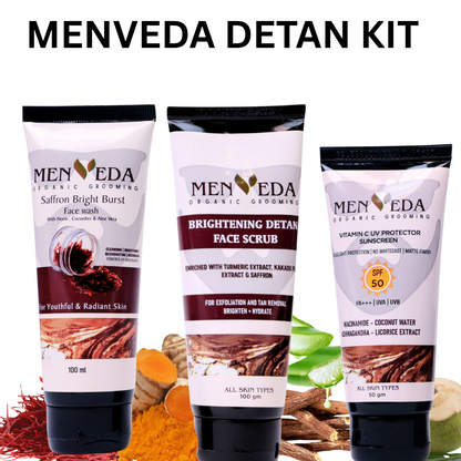MENVEDA DETAN  KIT ( Facewash- 100g , Detan Scrub-100g , Sunscreen- 50g )