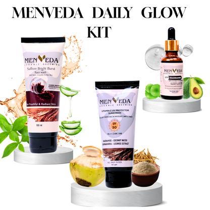 MENVEDA DAILY GLOW KIT ( Facewash-100g, Niacinamide Serum - 30 ml , Sunscreen - 50g )
