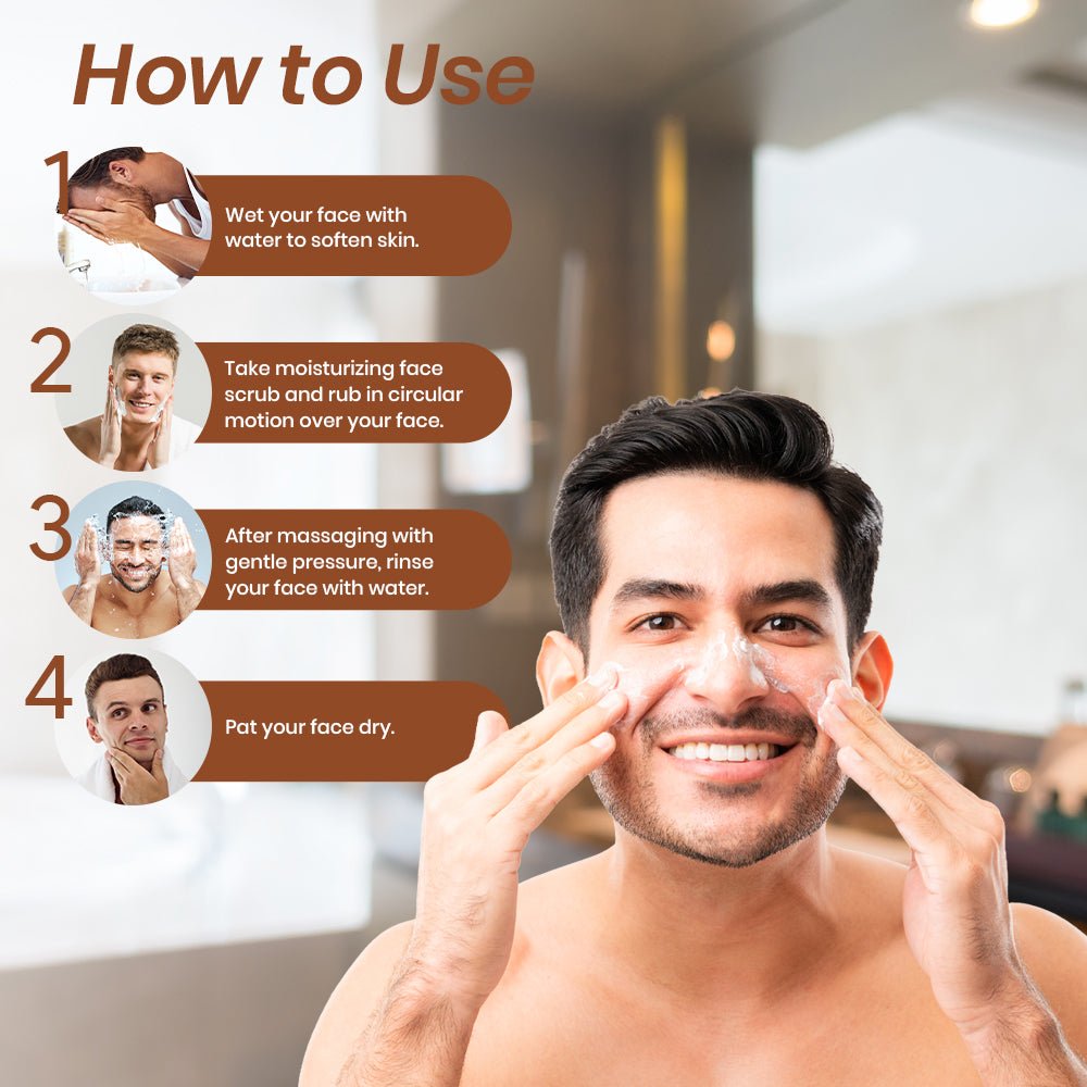 Menveda de-tan scrub usage guide for men skincare routine