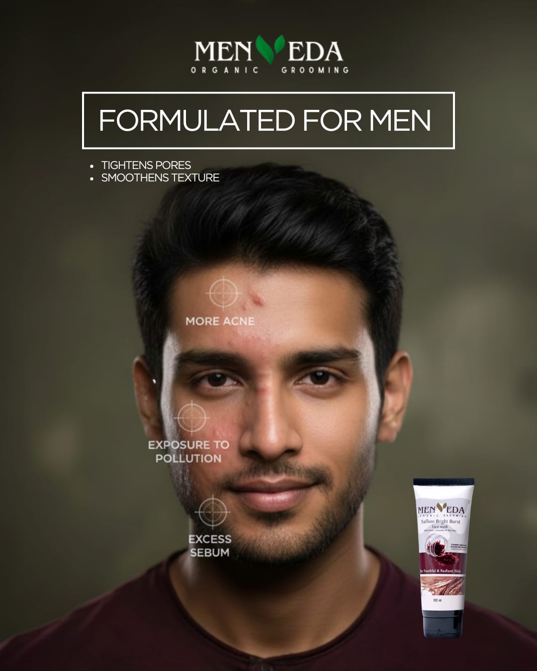 Menveda facewash helps remove dirt excess oil and keeps skin fresh for men