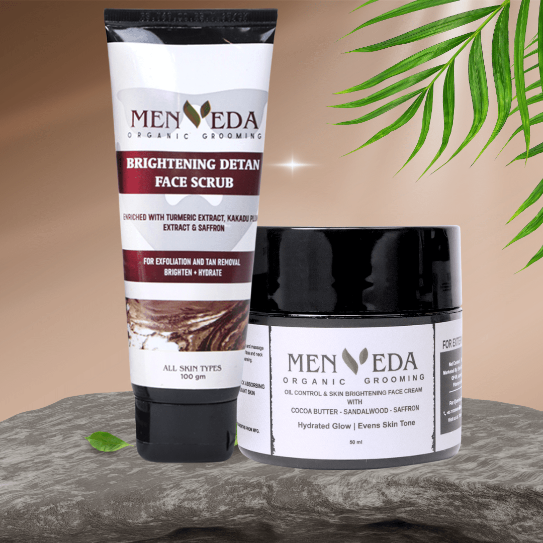 Menveda moisturiser and de-tan scrub combo for men skincare routine India