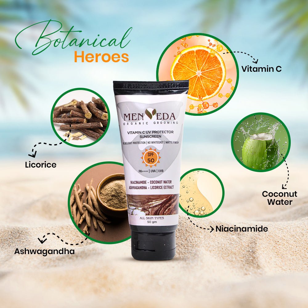 Menveda sunscreen natural ingredients for sun protection and skin care for men