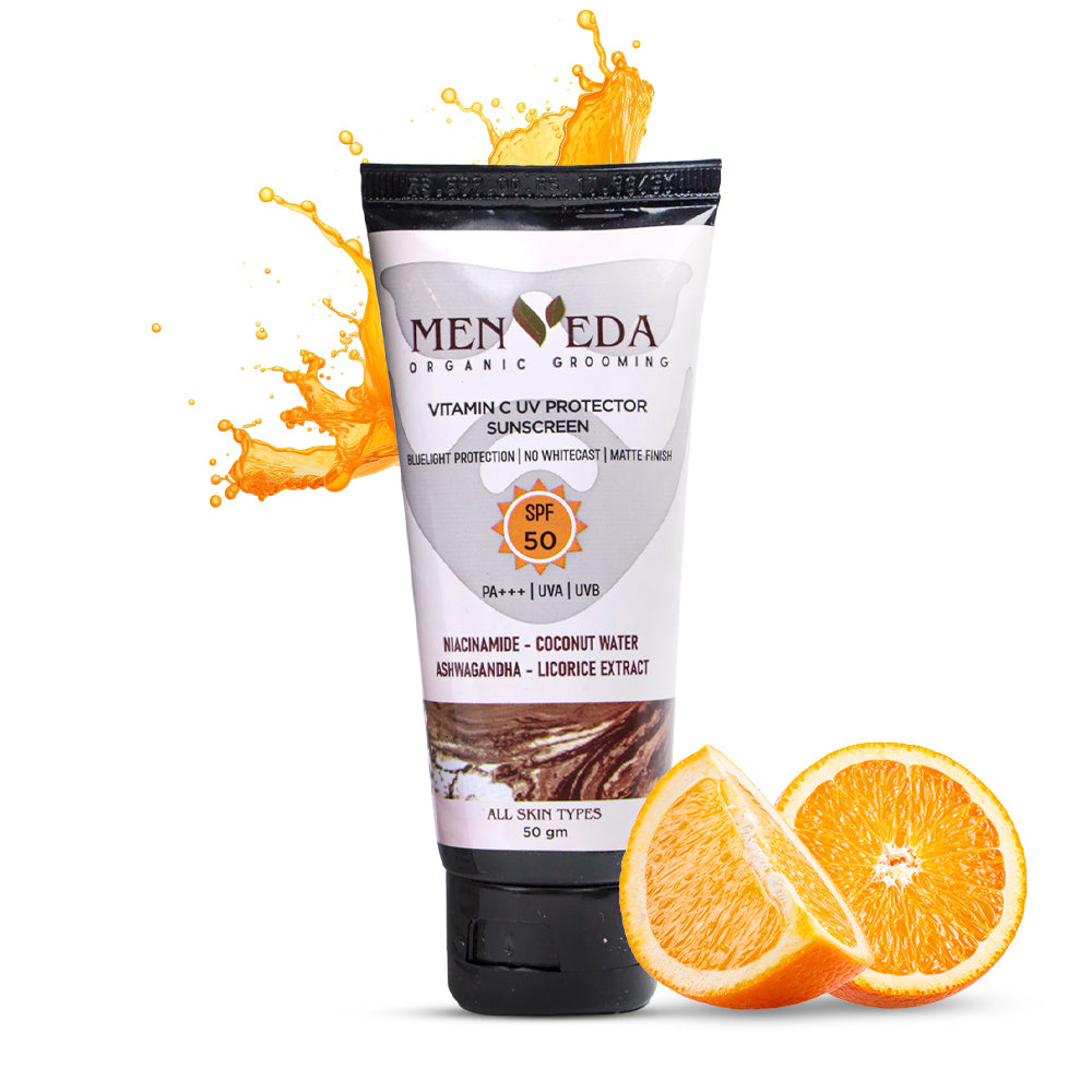 UV Protector Sunscreen SPF 50 PA+++ |Oxybenzone - free|Vitamin C , Niacinamide , Coconut Water, Ashwagandha & Licorice – 50 g