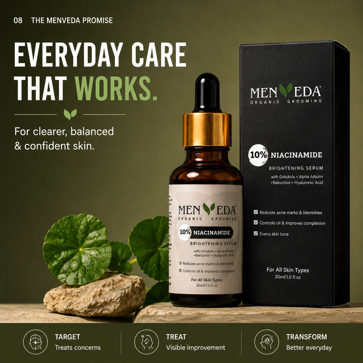 10% Niacinamide Brightening Serum | Gotu Kola, Bakuchiol, Neem & Avocado