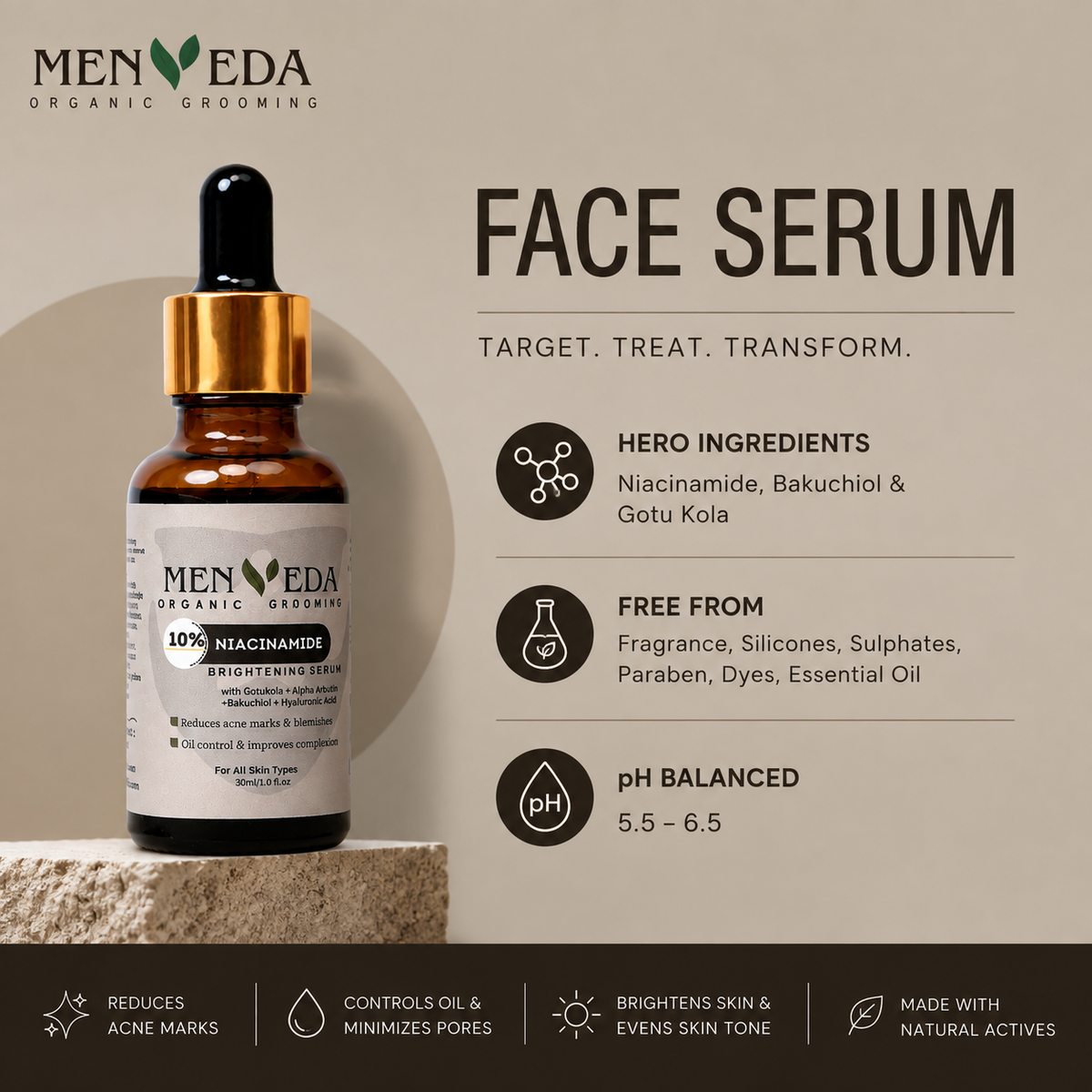 10% Niacinamide Brightening Serum | Gotu Kola, Bakuchiol, Neem & Avocado